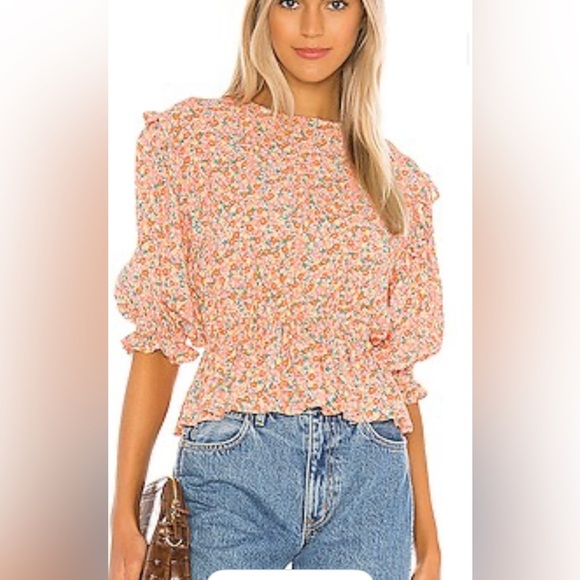 Faithfull the Brand Caleta Ruffled Floral Peplum Top Size Large NWT - Picture 1 of 10